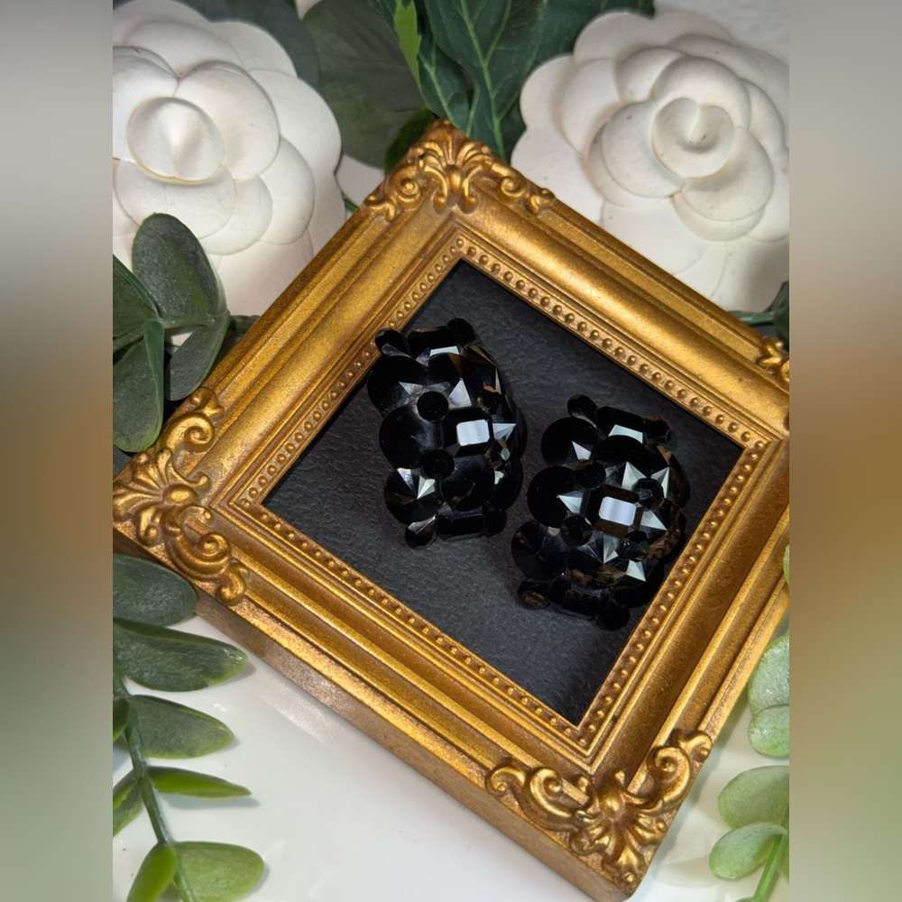 Black Crystal Clip On VTG Earrings
